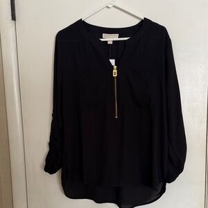 MICHAEL Michael Kors Black Blouse with Gold Zipper NWT